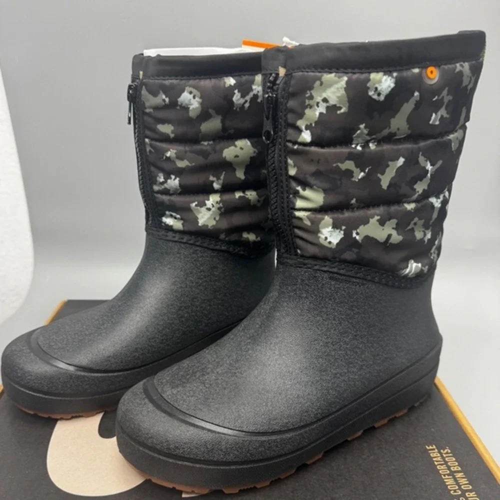NEW‎ Bogs Snow Shell Zip CT Kids Size 6 Black Multi Camo Waterproof Winter Boots